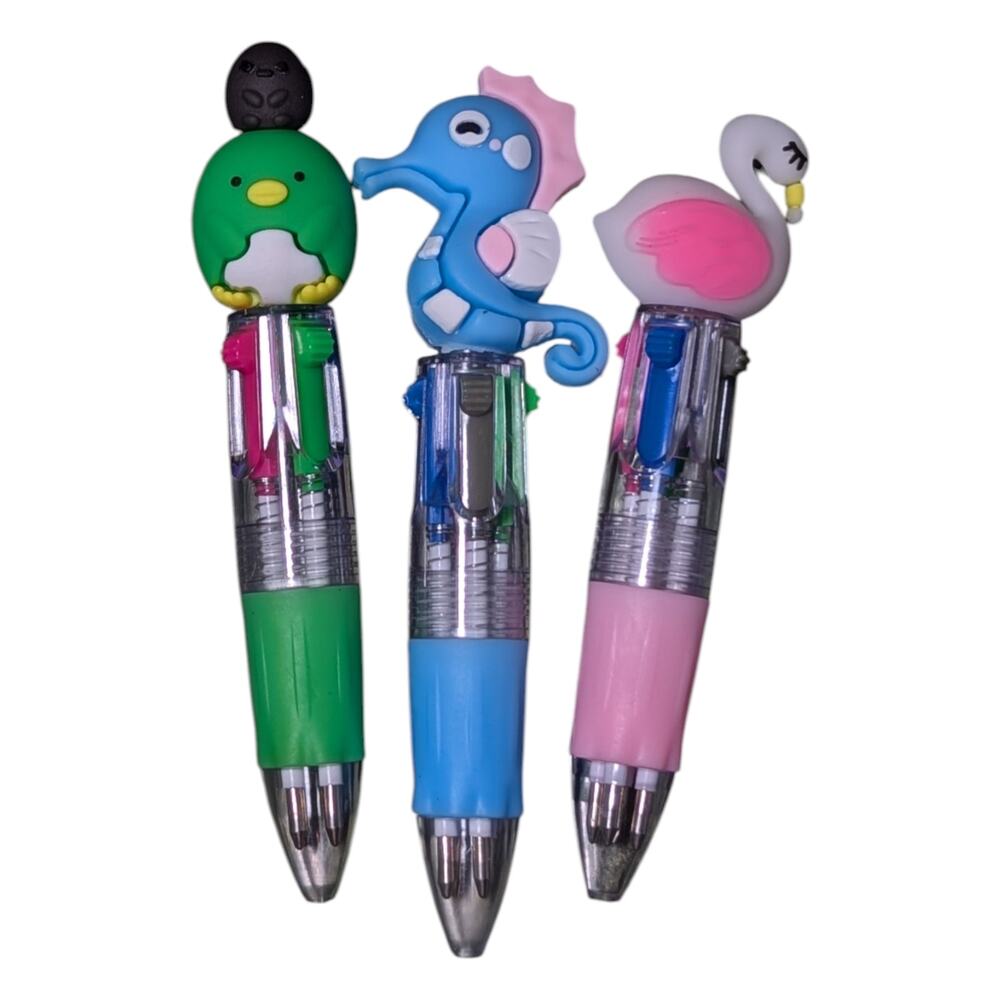 Small Pens Set Of 3 With Characters Multi Color Ink Brand New